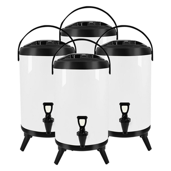 4X 10L Stainless Steel Insulated Milk Tea Barrel Hot and Cold Beverage Dispenser Container with Faucet White image