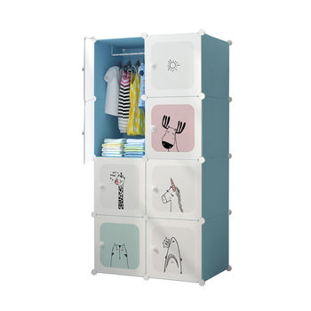 8 Cubes Blue Portable Wardrobe Divide-Grid Modular Storage Organiser Foldable Closet image