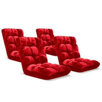 4X Floor Recliner Folding Lounge Sofa Futon Couch Folding Chair Cushion Red image