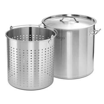 98L 18/10 Stainless Steel Stockpot with Perforated Stock pot Basket Pasta Strainer image
