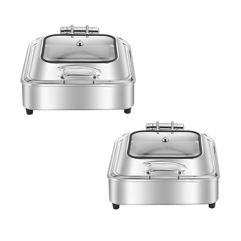 2X Stainless Steel Square Chafing Dish Tray Buffet Cater Food Warmer Chafer with Top Lid image