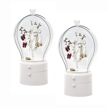 2X White 360 Degree Rotating LED Light 2 Layered Jewelry Storage Box Waterproof Dustproof Accessories Organiser image