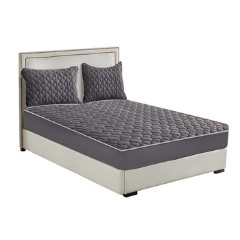 Grey 138cm Wide Mattress Cover Thick Quilted Fleece Stretchable Clover Design Bed Spread Sheet Protector with Pillow Covers image