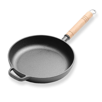 25cm Round Cast Iron Frying Pan Skillet Steak Sizzle Platter with Helper Handle image