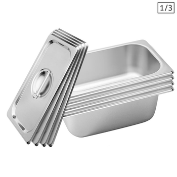 4X Gastronorm GN Pan Full Size 1/3 GN Pan 10cm Deep Stainless Steel Tray With Lid image