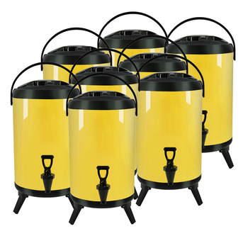 8X 8L Stainless Steel Insulated Milk Tea Barrel Hot and Cold Beverage Dispenser Container with Faucet Yellow image
