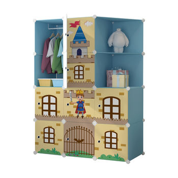 10 Cubes Blue Castle Print Portable Wardrobe Divide-Grid Modular Storage Organiser Foldable Closet image