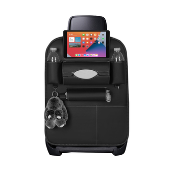 PVC Leather Car Back Seat Storage Bag Multi-Pocket Organizer Backseat and iPad Mini Holder Black image