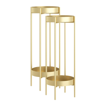 2X 2 Layer 80cm Gold Metal Plant Stand Flower Pot Holder Corner Shelving Rack Indoor Display image
