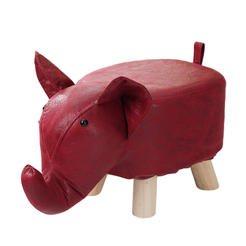 Red Children Bench Elephant Character Round Ottoman Stool Soft Small Comfy Seat Home Decor image