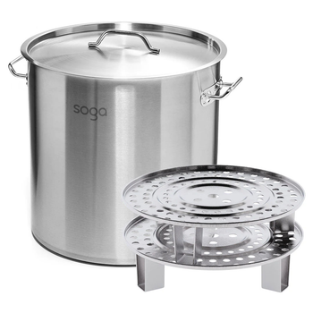 50L Stainless Steel Stock Pot with Two Steamer Rack Insert Stockpot Tray image