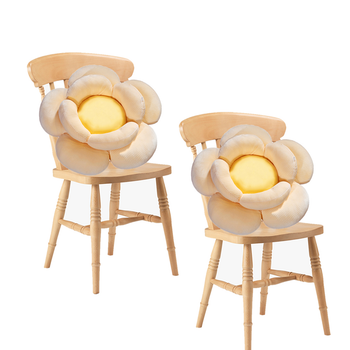 2X Beige Double Flower Shape Cushion Soft Bedside Floor Plush Pillow Home Decor image