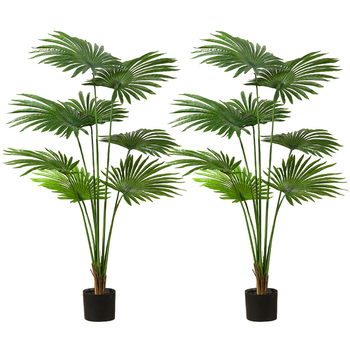2X 150cm Artificial Natural Green Fan Palm Tree Fake Tropical Indoor Plant Home Office Decor image