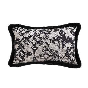 35cm Vintage Black Pillowcase Set Black Herringbone Pattern Lumbar Throw Pillow image