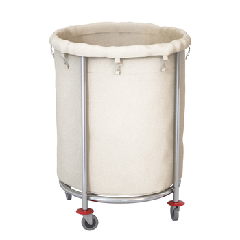 Stainless Steel Commercial Round Soiled Linen Laundry Trolley Cart with Wheels White image