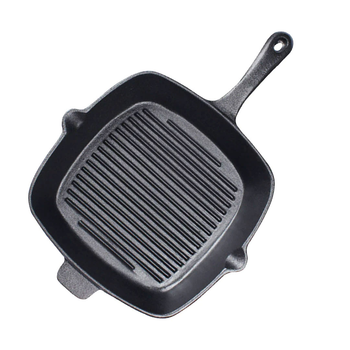 26cm Square Ribbed Cast Iron Frying Pan Skillet Steak Sizzle Platter with Handle image