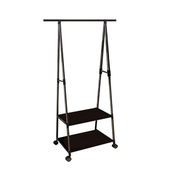 2-in-1 Organiser Clothes Shoe Rack Space-Saving Triangular Storage with Wheels Black image