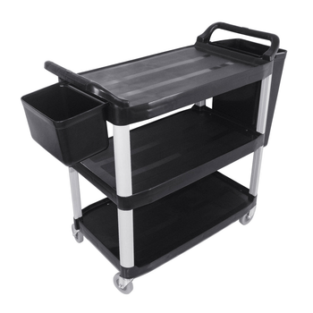 3 Tier Food Trolley Food Waste Cart With Two Bins Storage Kitchen Black Large image