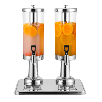6L Dual Silver Stainless Steel Beverage Dispenser Ice Cylinder Clear Juicer Hot Cold Water Jug image