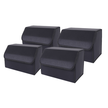 4X Leather Car Boot Collapsible Foldable Trunk Cargo Organizer Portable Storage Box Black Medium image