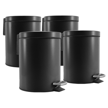 4X Foot Pedal Stainless Steel Rubbish Recycling Garbage Waste Trash Bin Round 12L Black image