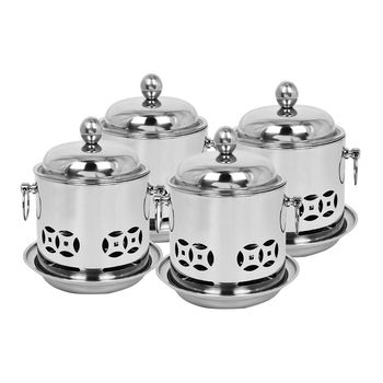 4X Stainless Steel Mini Asian Buffet Hot Pot Single Person Shabu Alcohol Stove Burner with Lid image