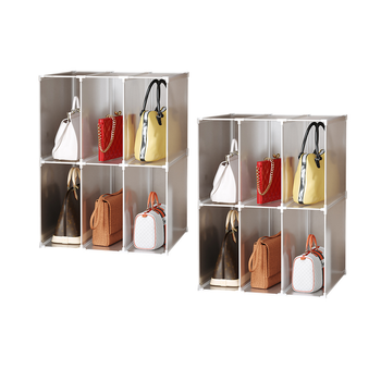 2X 3 Tier Multifunctional PP Plastic Bag Box Portable Cubby DIY Storage Shelves Stackable Handbag Purse Organiser image