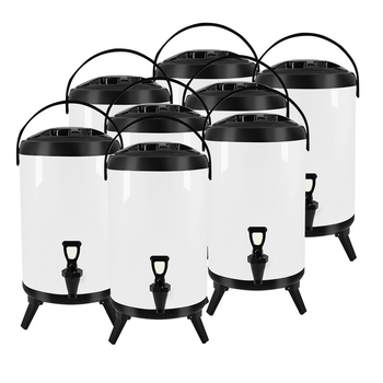 8X 14L Stainless Steel Insulated Milk Tea Barrel Hot and Cold Beverage Dispenser Container with Faucet White image