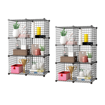 2X Black Portable 6-Cube Storage Organiser Foldable DIY Modular Grid Space Saving Shelf image