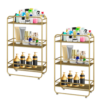 2X 3 Tier Rectangular Bathroom Shelf Multifunctional Storage Display Rack Organiser image