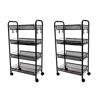 2X 4 Tier Steel Black Bee Mesh Kitchen Cart Multi-Functional Shelves Portable Storage Organizer with Wheels image