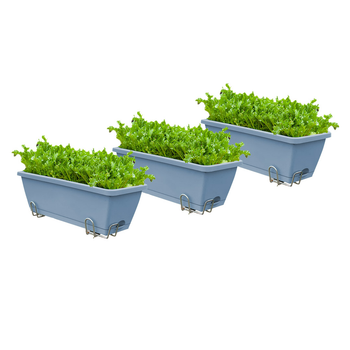 49.5cm Blue Rectangular Planter Vegetable Herb Flower Outdoor Plastic Box with Holder Balcony Garden Decor Set of 3 image