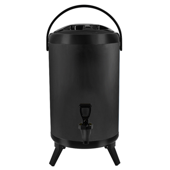 10L Stainless Steel Insulated Milk Tea Barrel Hot and Cold Beverage Dispenser Container with Faucet Black image