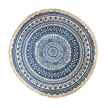 Dark Blue Carpet Soft Linen Bohemian Non-Slip Floor Retro Minimalist Round Rug Home Decor with Tassels image