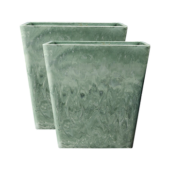 2X 27cm Green Grey Square Resin Plant Flower Pot in Cement Pattern Planter Cachepot for Indoor Home Office image