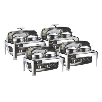 4X 6.5L Stainless Steel Double Soup Tureen Bowl Station Roll Top Buffet Chafing Dish Catering Chafer Food Warmer Server image