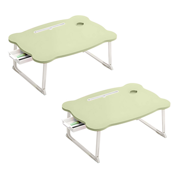 2X Green Portable Bed Table Adjustable Folding Mini Desk With Mini Drawer and Cup-Holder Home Decor image