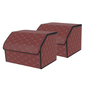 2X Leather Car Boot Collapsible Foldable Trunk Cargo Organizer Portable Storage Box Coffee/Gold Stitch Medium image