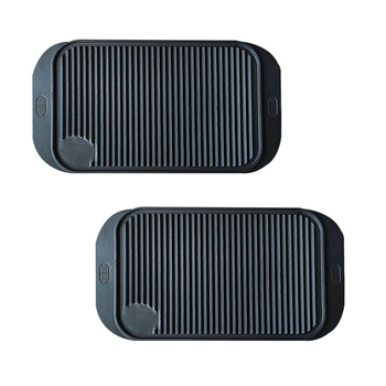 2X 47cm Cast Iron Ridged Griddle Hot Plate Grill Pan BBQ Stovetop image