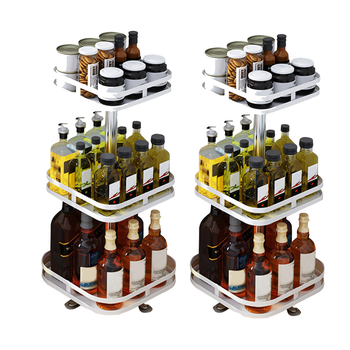 2X 3 Tier Steel White Square Rotating Multi-Function Kitchen Portable Storage Spice Seasoning Kitchen Countertop Organiser Shelf image