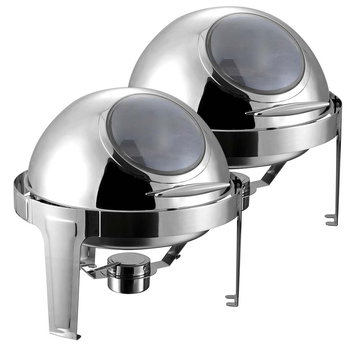 2X 6L Round Chafing Stainless Steel Food Warmer with Glass Roll Top image
