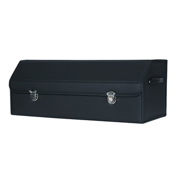 Leather Car Boot Collapsible Foldable Trunk Cargo Organizer Portable Storage Box With Lock Black Large image