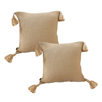 50CM Light Brown Pillow with Tassel Accents, Rizzy Transitional Cover Throw Pillow image