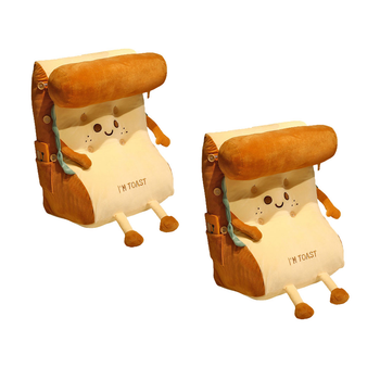 2X Smiley Face Toast Bread Wedge Cushion Stuffed Plush Cartoon Back Support Pillow Home Decor image