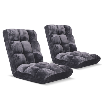 2X Floor Recliner Folding Lounge Sofa Futon Couch Folding Chair Cushion Grey image