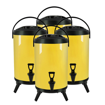 4X 18L Stainless Steel Insulated Milk Tea Barrel Hot and Cold Beverage Dispenser Container with Faucet Yellow image