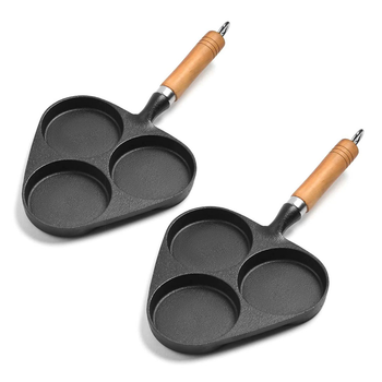 2X 3 Mold Cast Iron Breakfast Fried Egg Pancake Omelette Fry Pan image
