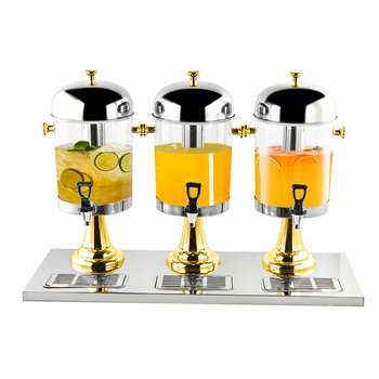 Triple Head 24L Stainless Steel Dispenser Beverage Juicer Transparent Commercial Drink Container Jug with Gold Accents image