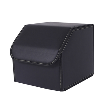 Leather Car Boot Collapsible Foldable Trunk Cargo Organizer Portable Storage Box Black Small image
