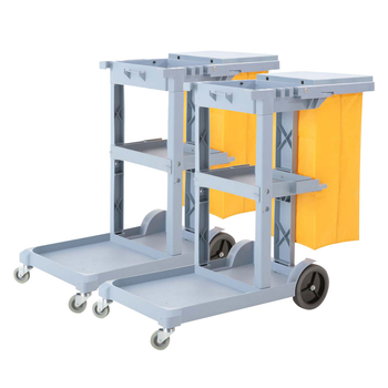 2X 3 Tier Multifunction Janitor Cleaning Waste Cart Trolley and Waterproof Bag with Lid image